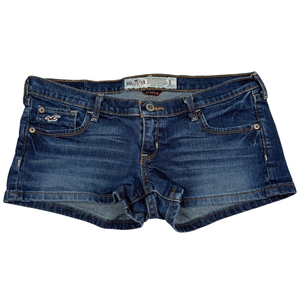 VTG Y2K Hollister Ultra Low Rise Denim Mini Micro Shorts Sz 5 Dark Wash Stretch